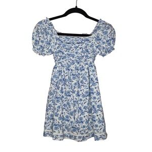 Joie Girls Smocked Puff Sleeve Blue Floral Dress Sweet Girly Cottagecore 7/8